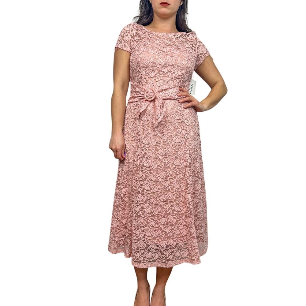 Perceptions Pink A-Line Lace Midi Dress